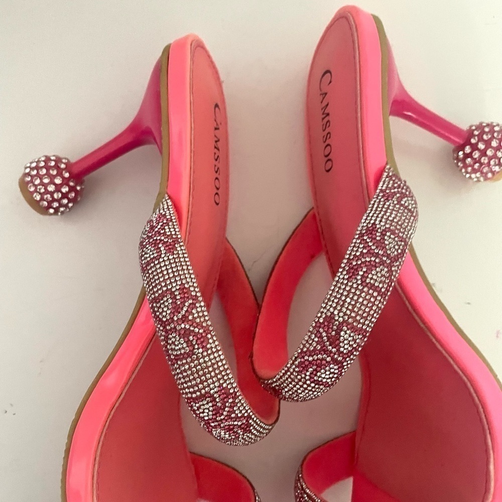 CAMSSOO Women's Double
Rhinestones strap Heels Sandals Rose Red size 42 - Picture 12 of 15